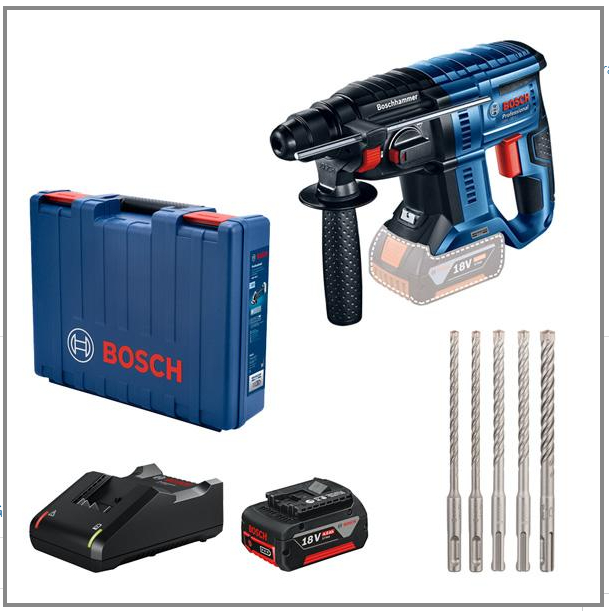 Profesyonel Set: Akülü kırıcı-delici GBH 180-LI + 1 x 4,0 Ah akü + SDS Plus set takım çantasında